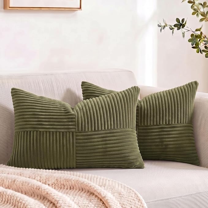Fancy Homi 2 Packs Olive Green Lumbar Decorative Throw Pillow Covers 16x26 Inch by Fancy+Homi