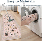 Pink Floral Dog Rug for Entryway 2x3 | Ultra-Thin; Boho Style;Low Pile;Non - Image 4
