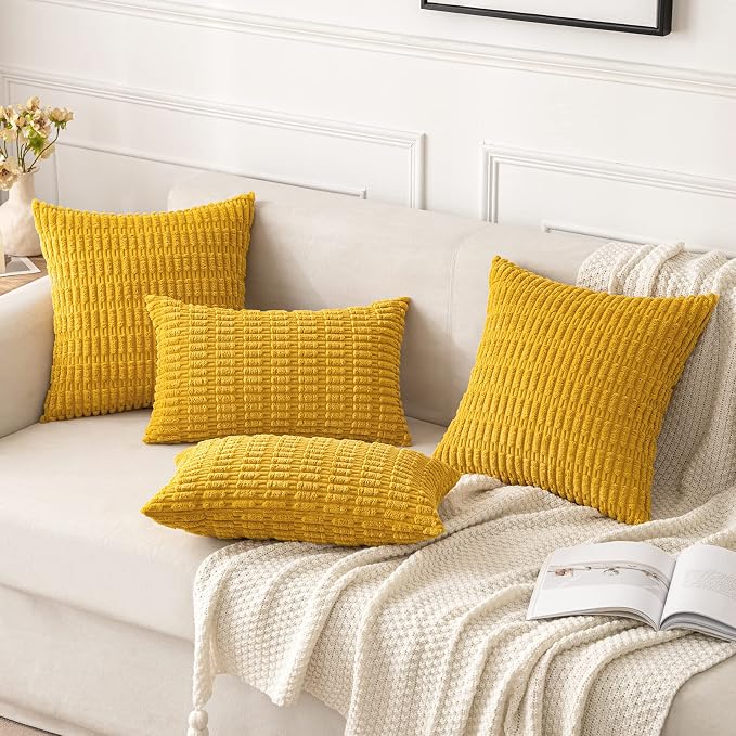 MIULEE Euro Corduroy Decorative Throw Pillow Covers 24x24 Mustard Yellow | Pack - Image 4