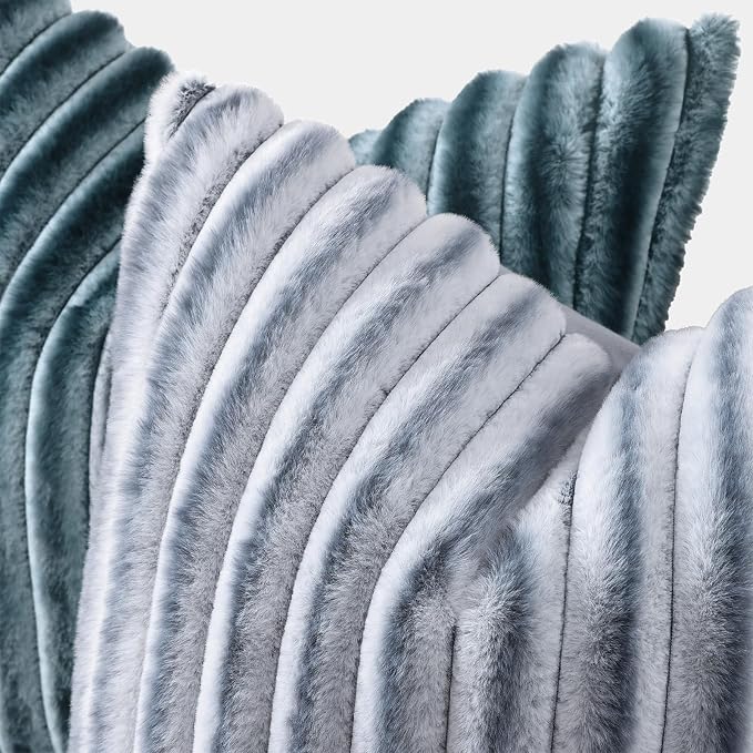 decorUhome Fall Faux Fur Throw Pillow Covers 20x20 Set of 2 Grey White | - Image 2