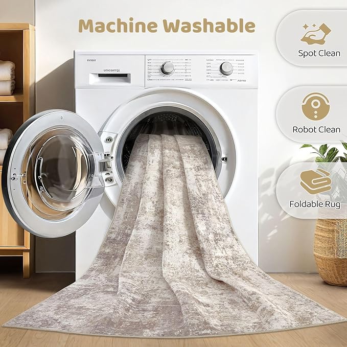 LOONGRUG 4x6 Area Rug Machine Washable Neutral Modern Rugs Brown Beige | - Image 2