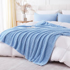 Light Blue Throw Blanket for Couch Sofa 108x90 inches Striped Design | Fleece by Unknown