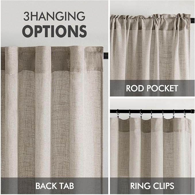 MIULEE Burlywood Birch Linen Curtains 52x90 Inch Long 2 Panels - Image 3