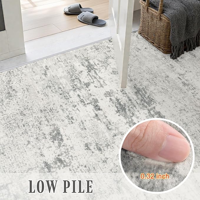 5x8 Area Rug Living Room: Modern Washable Indoor Soft Carpet Gray | - Image 8