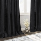 Black Short Linen Textured Curtains 40 Inches Long 2 Panels Set - Image 6
