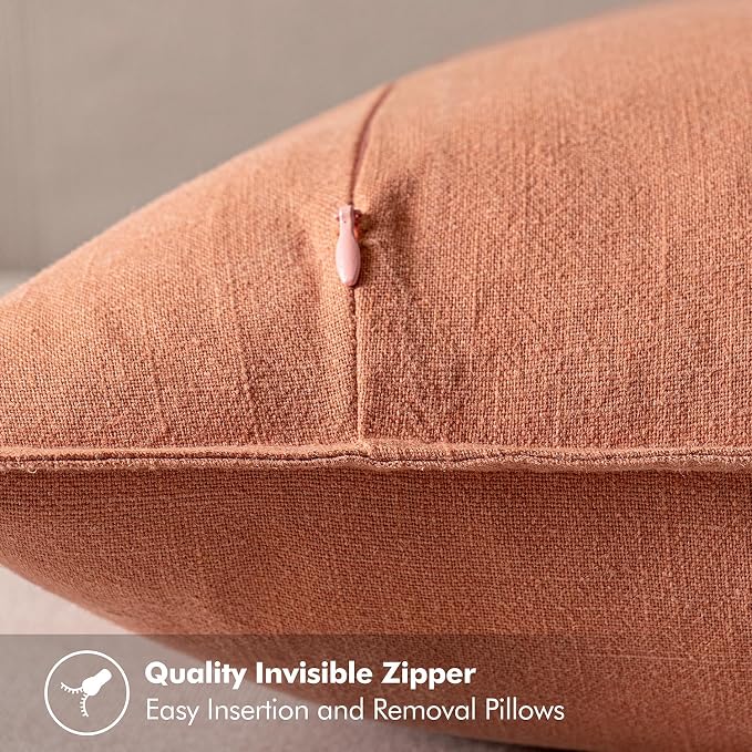 MIULEE Decorative Linen Pillow Covers 20x20 Inch Coral | Boho Farmhouse​ - Image 3