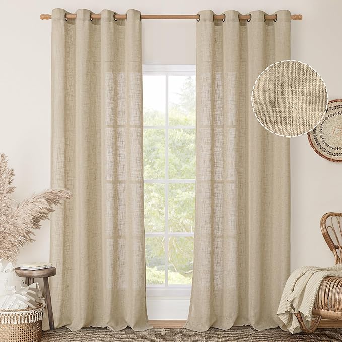 Brown Linen Sheer Curtains 95 inch by LAMIT