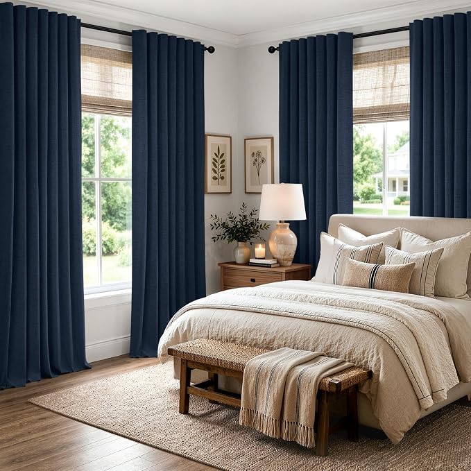 MIULEE 100% Blackout Linen Curtains 42 x 72 Inch Midnight Blue 2 Panels | - Image 8