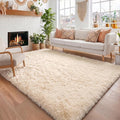Amdrebio Beige Boho Furry Small Area Rug 3x5 by Amdrebio