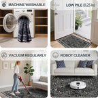 Vintage Black Living Room Rug, 9x12 Washable Area Rugs - Image 5
