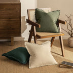MIULEE Linen Fringe Decorative Euro Throw Pillow Covers Olive Green 28x28 | Set - Image 3