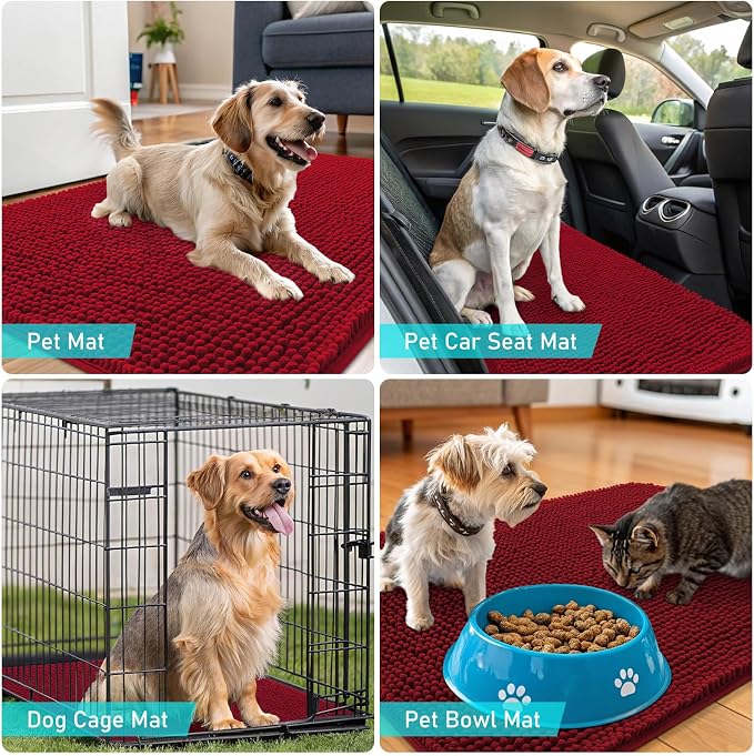 OLANLY Dog Door Mat for Muddy Paws 40x32, Super Absorbent Chenille Mud Mat | Red - Image 7