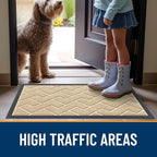 OLANLY Front Door Mat Outside 47x32, All-Season Absorbent Rubber Doormat | Beige - Image 8