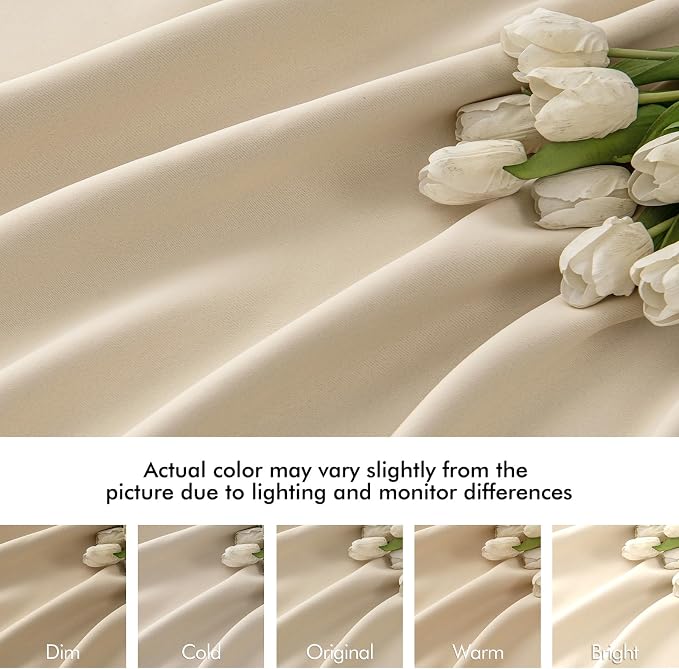 MIULEE Cream Beige Back Tab Blackout Curtains 66x84 Inch Length 2 Panel Set | - Image 8