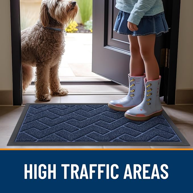 OLANLY Front Door Mat Outside 59x23, All-Season Absorbent Rubber Doormat | Blue - Image 8