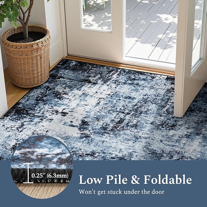 Rugflix 3x6 Runner Rug for Hallway, Washable Navy Blue Kitchen Runners | - Image 6
