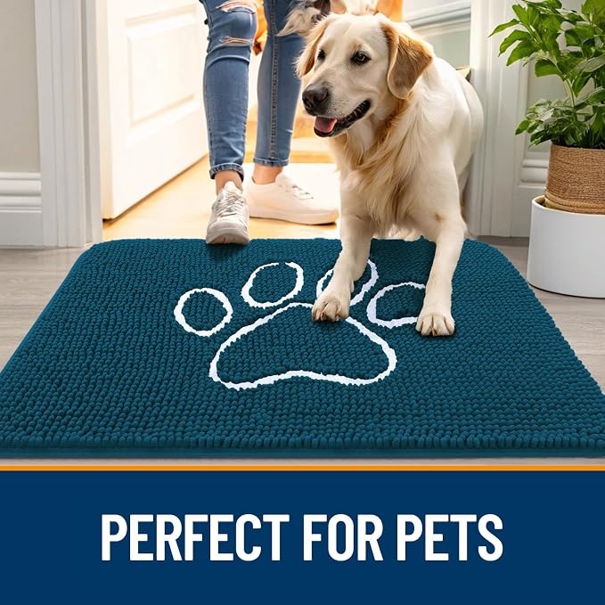 OLANLY Dog Door Mat for Muddy Paws 54x24, Paw Print Design Chenille Mud Mat | - Image 6
