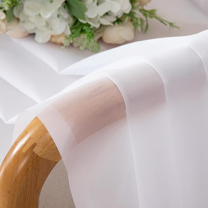 White Sheer Curtains 45 Inch Long 2 Panels, Rod Pocket Voile Drapes - Image 4