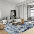 6x9 Area Rugs for Living Room: Washable Abstract Blue Gold Badroom Carpet | - Image 3