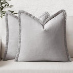 MIULEE Boho Linen Fringe Decorative Throw Pillow Covers Light Grey 20x20 | Set by MIULEE