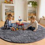 Grey Round Area Rugs 5ft, Fluffy Plush Shaggy Carpet - Image 3