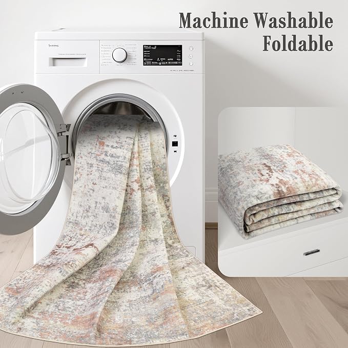 2x6 Washable Runner Rug：Modern Abstract Kitchen Soft Carpet Taupe | - Image 6