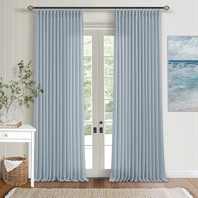Light Blue Linen Curtains 102 Inches Long by Twodrapes