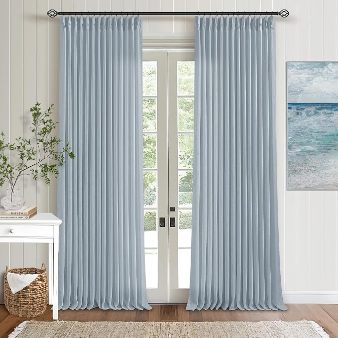 Extra Long Dusty Blue Linen Curtains 120 Inches Long 2 Panels | Coastal Sky Blue - Image 9
