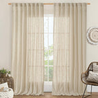 Extra Wide Linen Curtains for Bedroom Living Room 60 x 84 Inch | Natural by LAMIT