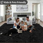Area Rug Living Room Bedroom: 6x9 Fluffy Plush Shag Carpet Black | - Image 4