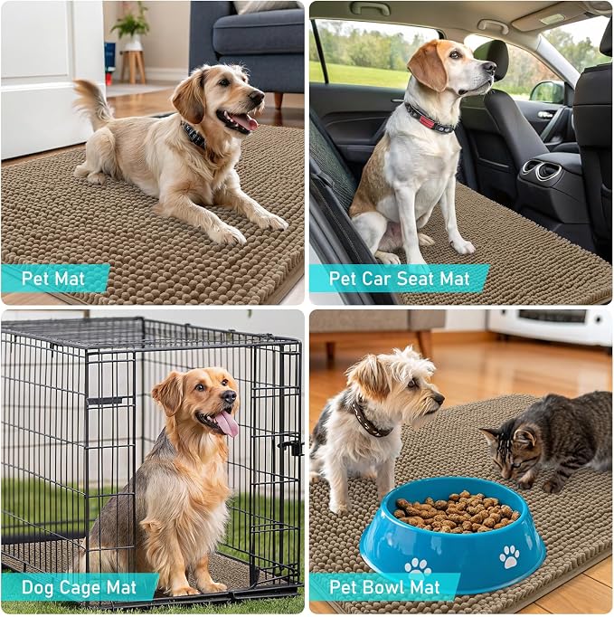 OLANLY Dog Door Mat for Muddy Paws 59x32, Super Absorbent Chenille Mud Mat | Tan - Image 7