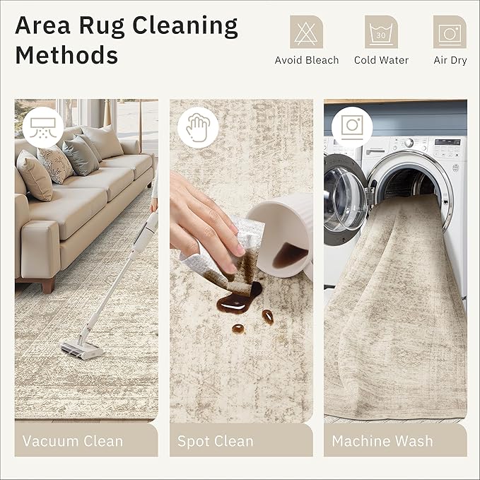 Soalmost Washable Area Rug 8x12 Large Soft Beige Rugs - Image 9