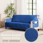 Blue Sofa Covers with Pockets, Anti-Slip Medallion Couch Covers - Image 2