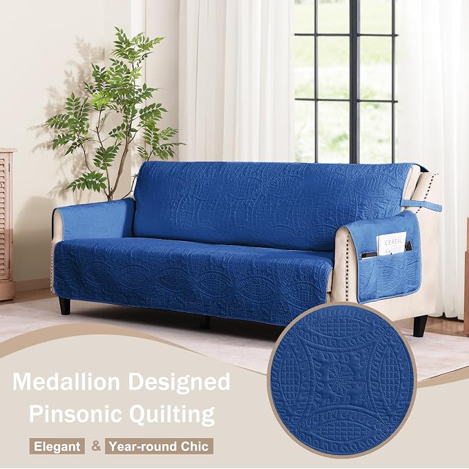 Large Blue Recliner Chair Covers, Quilted Décor Water-Repellent Lazy Boy Chair - Image 8