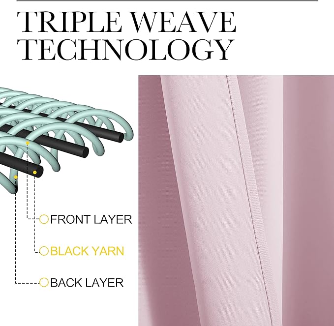 NICETOWN Baby Pink Blackout Curtains 120 inches Length - Image 3