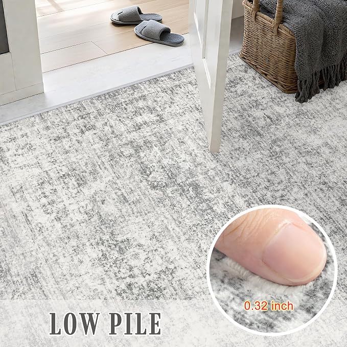 Area Rug Living Room: 6x6 Modern Washable Soft Carpet Black Grey | - Image 7