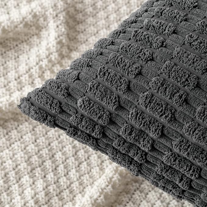 MIULEE Corduroy Decorative Throw Pillow Covers 16x16 Dark Grey Pack of 2 | Soft - Image 5