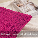 Pack of 2 Corduroy Decorative Throw Pillow Covers 20x20 Inch, Rose Red | Fall - Image 2