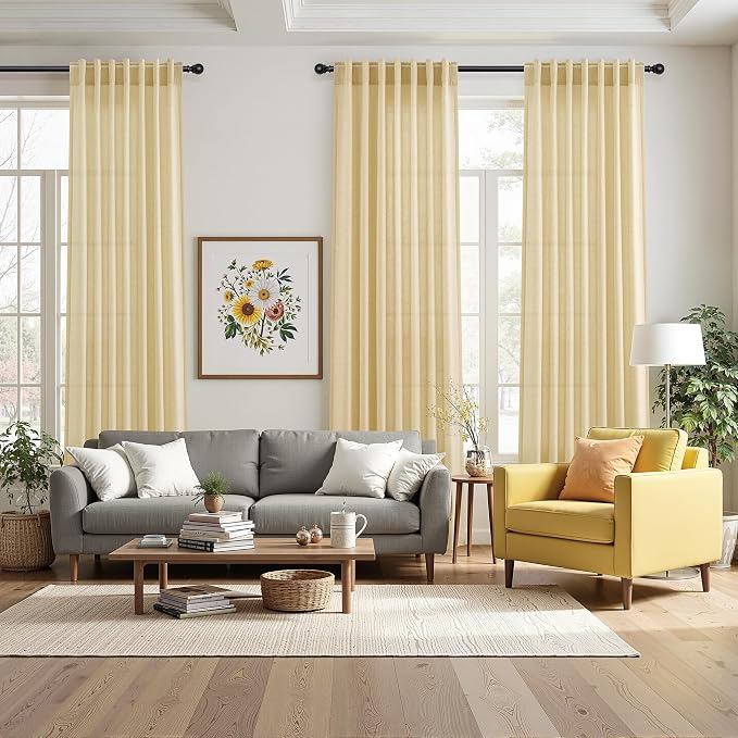 Extra Long 120 Inch Curtains for Living Room Cream Yellow Linen Modern - Image 7