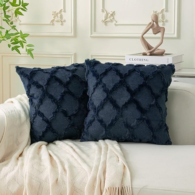 Set of 2 Soft Moroccan Throw Pillow Covers 18x18 Inch Plush Boho Decorative by Cozoomy