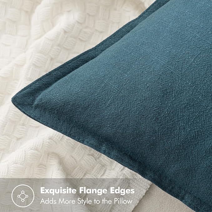 MIULEE Decorative Linen Pillow Covers 18x18 Inch Blue | Boho Farmhouse​ - Image 2