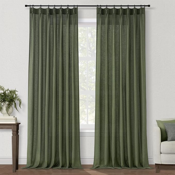Topfinel Olive Green Linen Semi Sheer Curtains 96 Inches Long, Spring Boho - Image 9