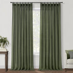 Topfinel Olive Green Pinch Pleated Semi Sheer Curtains Textured Linen Blended - Image 9
