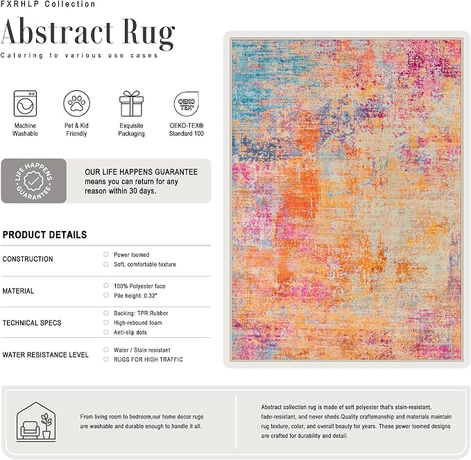 8x10 Area Rug Living Room: Modern Washable Soft Carpet Galaxy Haze | - Image 2