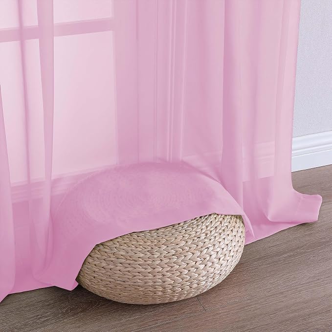 Chyhomenyc Pink Sheer Curtains 96 Inches Long 2 Panels, Light Filtering Pink - Image 8