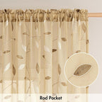 MIULEE Khaki Sheer Curtains 2 Panels Embroidered Leaf Patterned, W52 x L54 | - Image 6