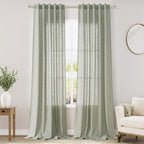 Sage Green Boho Curtains for Bedroom Back Tab Rod Pocket Semi Sheer Linen by Nanspring