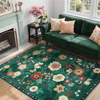 RELEANY Floral Washable 4x6 Area Rugs DarkGreen | Flower Carpet Print Boho Cute - Image 8