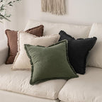 MIULEE Boho Linen Fringe Decorative Euro Throw Pillow Covers Black 24x24 | Set - Image 5