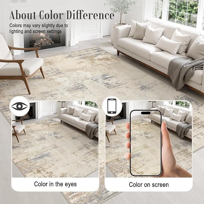 2x3 Washable Entryway Rug: Modern Abstract Soft Carpet Beige Brown | - Image 6
